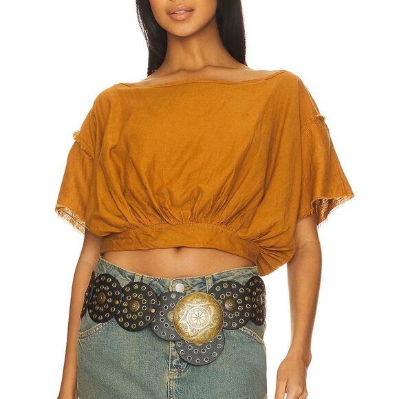 Free People Cloud 9 Bubble Tee Linen Blend in Pecan Brown M - Picture 1 of 11